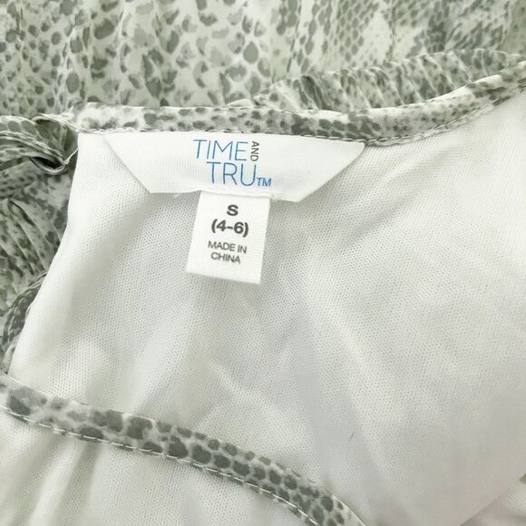 Time and Tru Sleeveless Gray & White Pleated Top Animal Print Sz S - Picture 6 of 6